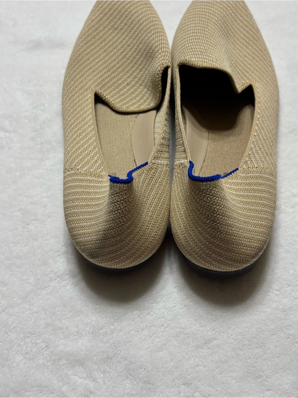 Rothy's Beige Slip-On Knit Flats with Subtle Stripe